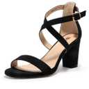 IDIFU Women's IN3 Grace Strappy Block Heels Sandals Comfy Open Toe Chunky Dress Wedding Shoes with Adjustable Cross Strap, size 8