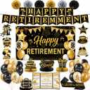Retirement Party Decorations for Women Men Black and Gold Happy Retirement Banner & Backdrop Balloons Paper Pompoms Honeycomb Centerpiece Hanging Swirl Guest Book Retired Sash