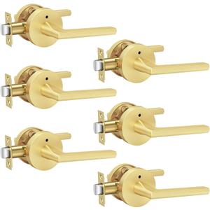 Goldenwarm Gold Door Handles, Privacy Brushed Gold Door Handle, Heavy Duty Zinc Alloy Interior Door Levers, Brushed Brass Door Lever Indoor for Bedroom, Bathroom, (6 Pack)