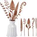 5 Pcs 14.2'' Longer Rusty Metal Flowers and Plants, Rustic Metal Fern Leaf Garden Stakes, Rusty Plant Shaped Decoration for Flower Arrangement Potted Plants Outdoor Lawn Yard Courtyard Art