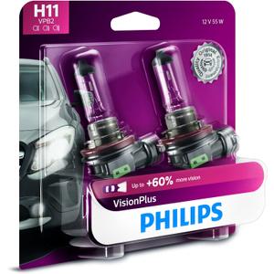 Philips Automotive Lighting H11 VisionPlus Deluxe Upgrade Automotive Replacement Headlight Bulb, for High Beam, Low Beam, and Fog Positions (Pack of 2)