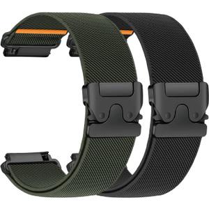 Elastic Nylon Bands for Garmin Venu 3 4 2/Vivoactive 4,22mm Quick Release Watch Band With Parachute Buckle Stretchy Fabric Strap for Samsung Galaxy 3 45mm/Watch 46mm/Gear S3 Frontier (03-Black(orange line)/Army Green)