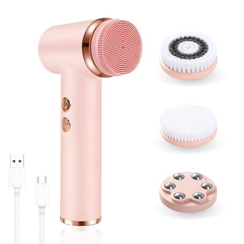 4 in 1 Facial Cleansing Brush, Multi-Function Electrical Face Wash Brush with 5 Speed Adjustable, IPX6 Waterproof Portable Face Scrubber for Deep Cleansing and Exfoliating