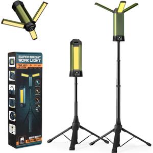 Rechargeable Camping Light with Stand, Outdoor LED Cordless Work Light, Portable Telescopic Bracket, 6AH Battery 500/1000/2000 Lumen, 3500K/4500K/6500K, Construction Lights (Large)