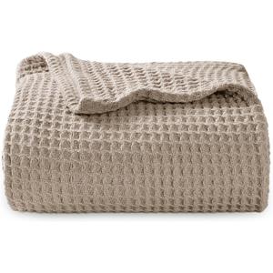 Bedsure 100% Cotton Throw Blanket for Couch 50x70 inches - Cooling Breathable and Soft for Summer, Waffle Weave Throw Blanket for Office, Taupe