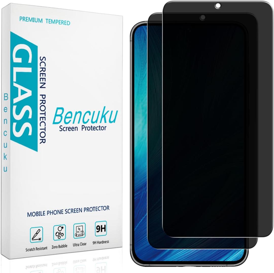 2 Pack Privacy Screen Protector for Samsung Galaxy S25 Anti Spy Tempered Glass, Support Fingerprint Unlock, Anti Scratch, Bubble Free (Black)