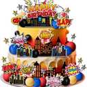 46 PCS Superhero Cake Topper - Happy Birthday Decorations for Hero Themed Party Supplies - City Cake Decor 