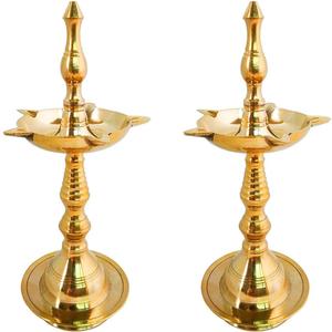 Craftsofindia 5 Inch Brass Kerala Samai Standing Deepak for Puja - Traditional Oil Lamp Diya Indian Engraved Deep Diwali Deepawali Kutthu Vilakku Pooja Return Gift Item [Set of 2]