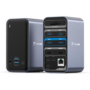 TobenONE 18 in 1 USB C Docking Station 3 Monitors 4K@60Hz, Laptop Docking Station with 100W Power Adapter, Triple Monitors with 3 HDMI, 9 USB Ports, Gigabit Ethernet, for Windows and Chrome OS