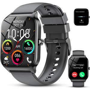 Smart Watch for Men Women, 1.85" HD Fitness Tracker with Bluetooth Calls/AI Voice Control, IP68 Waterproof, 115+Sports Modes, 24/7 Heart Rate/Sleep Fitness Watch Compatible with iOS/Android Grey