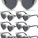 Kanayu 6 Pairs Heart Rhinestone Sunglasses Women Sunglasses for Bride, Bridesmaid, Wedding, Bachelorette Party(Black)