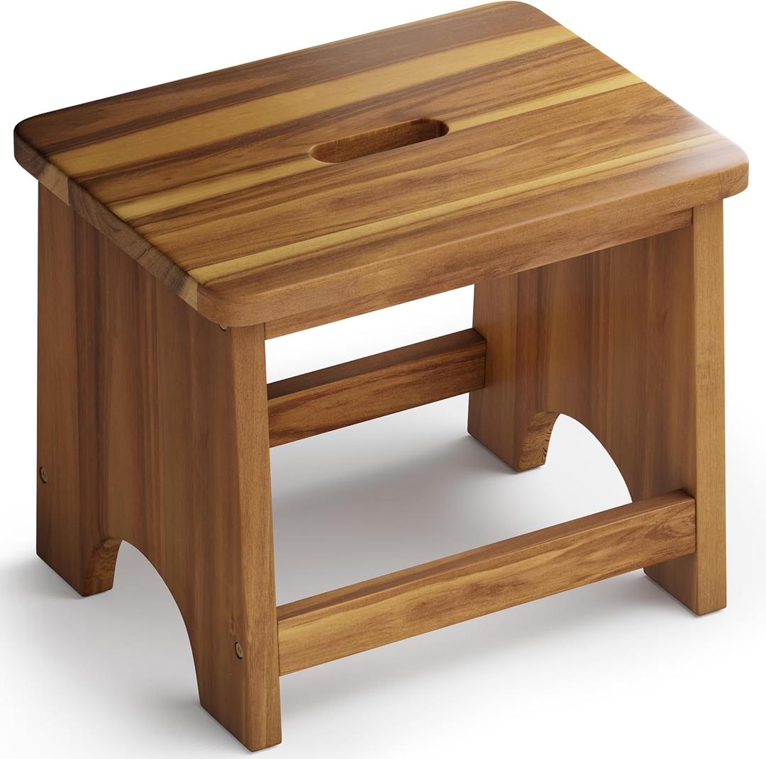 FANATU Wooden Step Stool, 13'' Heavy Duty Stepping Stool for Adults with Handle, Nonslip & Durable Design Supports up to 500lbs for Bedroom or Kitchen