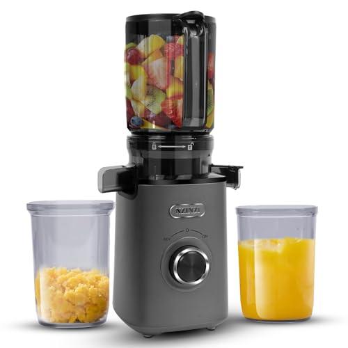 NZINZI Cold Press Juicer, Slow Juicer Machine Easy to Clean, Self-Feeding Masticating Juicer with Large Feed Chute for Whole Fruits and Vegetables, High Juice Yield, Gray
