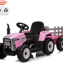 Nasitip 12V Kids Battery Powered Electric Tractor with Trailer, Toddler Ride On Car w/Remote Control/ 7-LED Headlights/ 2+1 Gear Shift/ MP3 Player/USB Port for Kids 3-6 Years (Pink, 25W/ Tread Tire)