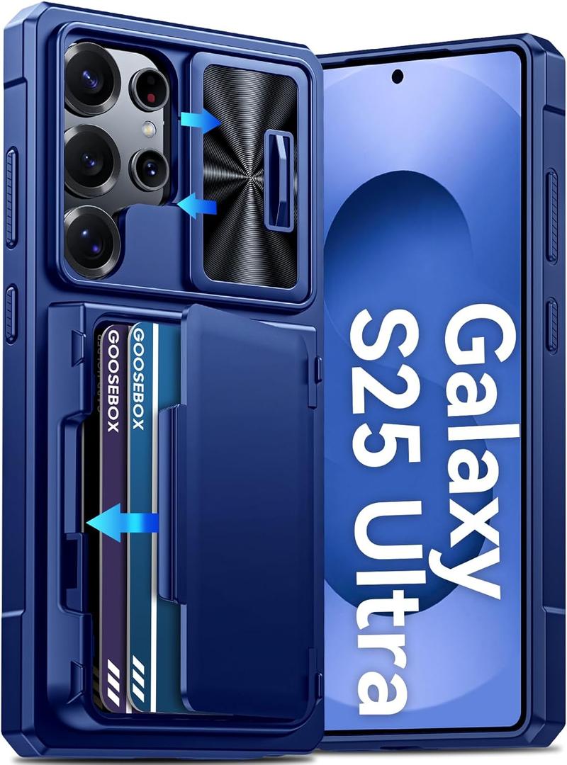 GooseBox for Samsung Galaxy S25 Ultra Case Wallet with RFID [Cards Holder][Camera Cover][Edge Raised] Full Body Shockproof Silicone Protective Phone Case for Galaxy S25 Ultra 6.9" 2025 (Blue)