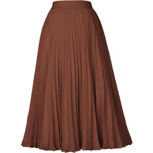 GRACE KARIN Pleated Midi Skirt for Women,Summer Chiffon Elastic High Waist Knee Length Skirts, Swing A-Line Boho Outfits, XL
