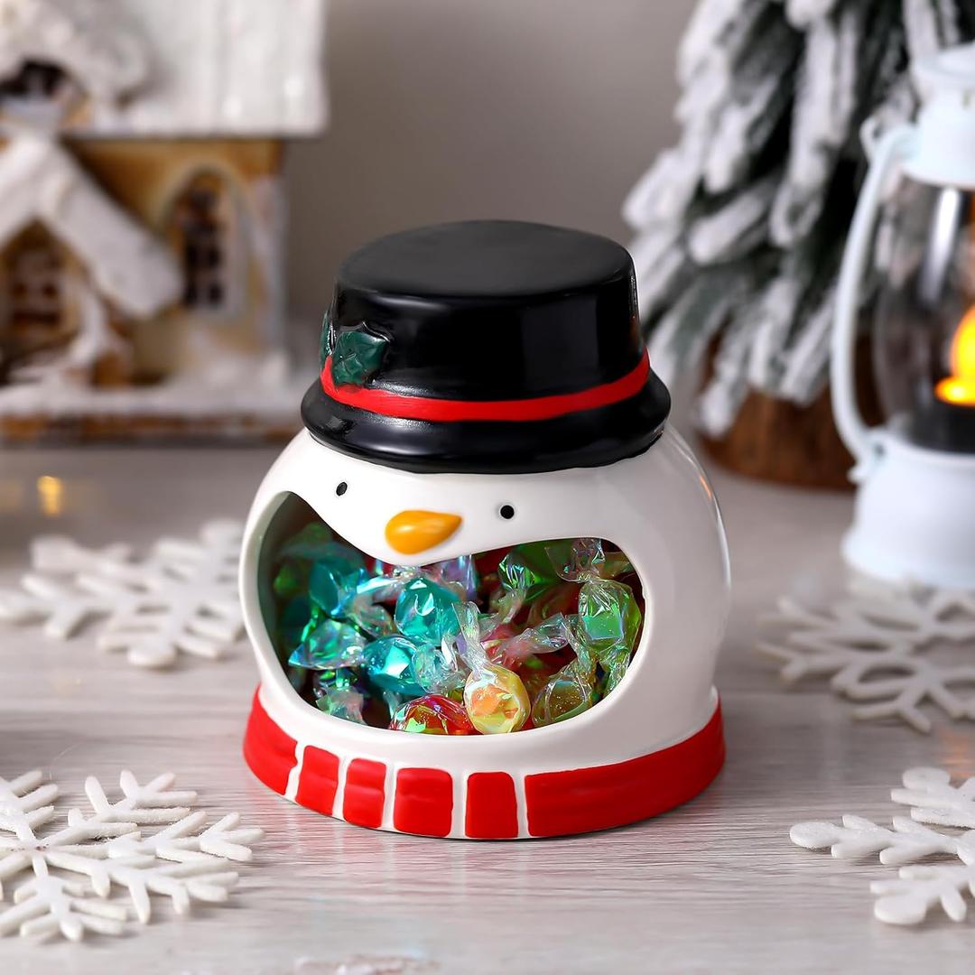 Ceramic Winter Snowman Candy Dish Winter Candy Bowls Holiday Bowl Red White Black Snowman Decorative Dish for Home Desk Party Table Centerpiece