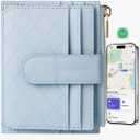 Women's Wallet Built-in Anti-Loss Tracker, RFID Blocking Small Compact Card Holder Wallet for Women Soft PU Leather Bifold Pocket Wallet Ladies Mini Purse with Zipper Pocket, ID Window (Light Blue)