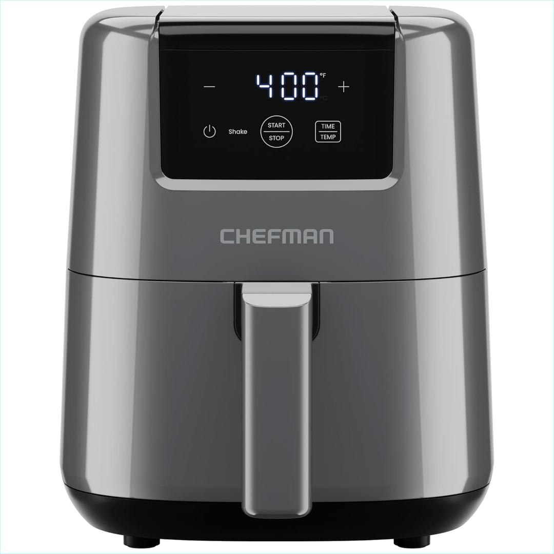 CHEFMAN 2 Qt Mini Air Fryer  Digital Space-Saving Compact Air Fryer with Nonstick and Dishwasher Safe Basket, Quick & Easy Meals in Minutes, Features Digital Timer and Shake Reminder  Grey
