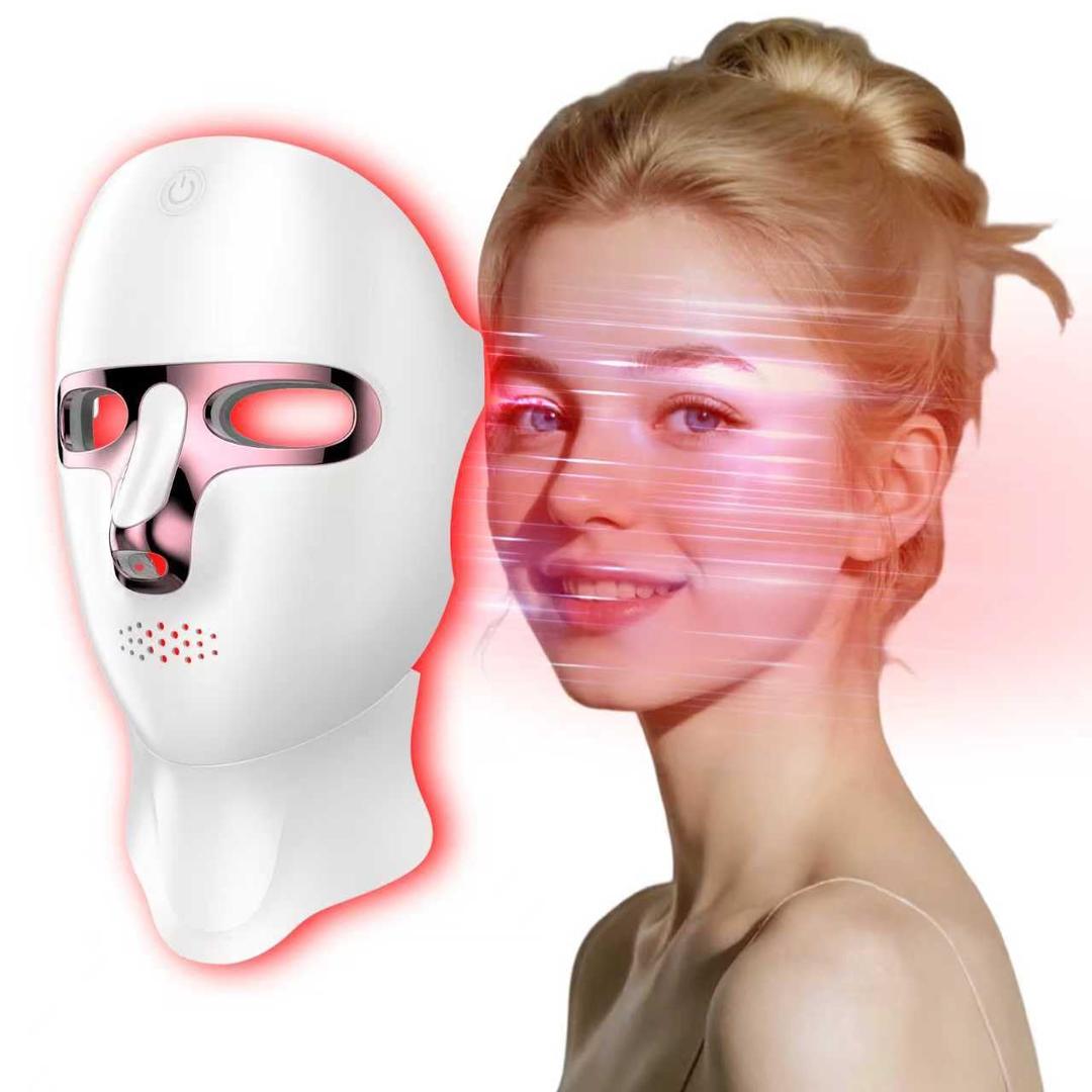 Yahi Red Light Therapy Mask for Face, Cordless 7-in-1 Red Light Mask with 850nm NIR LED Face Mask Light Therapy for Anti-Acne & Anti-Aging, USB-C rechargeable for Use at Home Work Travel, White