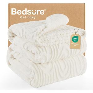 Bedsure Fleece Blanket Queen Size for Bed - Super Soft & Cozy, Fluffy Blankets for Women & Girls, Ideal for Sofa & Couch, White, 90x90 Inches