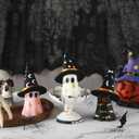 MTLEE 3 Set 6 Pcs Witch Ghost Candles with Hat Pastel Halloween Decor Girly Pink and Black Halloween Night Decor Indoor for Boo Basket Stuffers Room Table Centerpieces