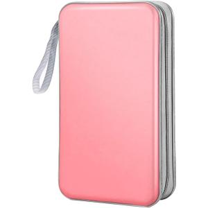 CD Case Wallet, 80 Capacity DVD VCD Media Blu-ray Case Wallet Holder Storage Organizer (Light Pink)