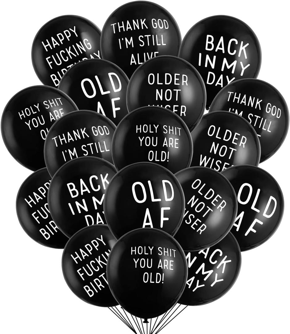 SUNBEAUTY 18PCS Abusive, Funny Old Age and Birthday Balloons with Different Phrases for Men's Birthday Decoration