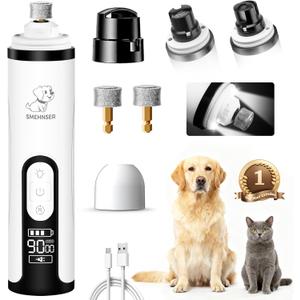 Upgraded Silent Dog Nail Grinder, Cordless Grooming Pro Nail Grinder with 3 Adjustable Speeds & Led Light, Painless Paws Grooming for Small Medium Large Dogs & Cats (2 Replacement Heads) (White)