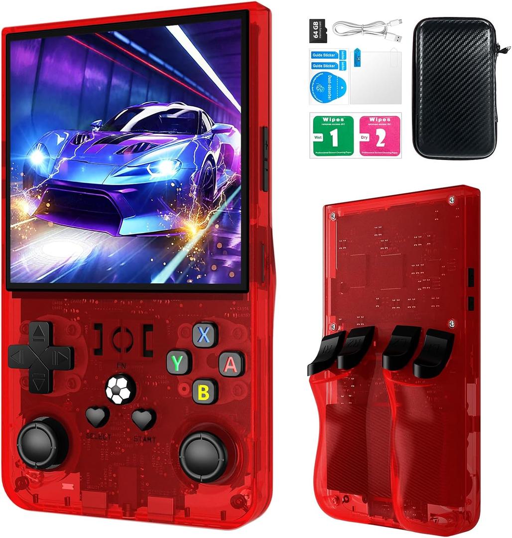 R36MAX Retro Handheld Games Console, Retro Game Console with 4.0 inch IPS HD Screen, Video Game Consoles with 64GB Memory, Portable Gaming Player for Travel, Gift for Teen or Partner, Red