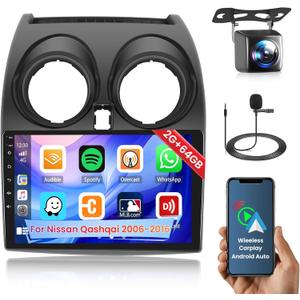 2+64GB Inefala for Nissan Rogue Sport Qashqai 2008-2013(Square Hazard Light Button) Android 13 Car Radio, 9 Inch Touchscreen Stereo Kit with Wireless CarPlay Android Auto WiFi FM/RDS GPS BT SWC