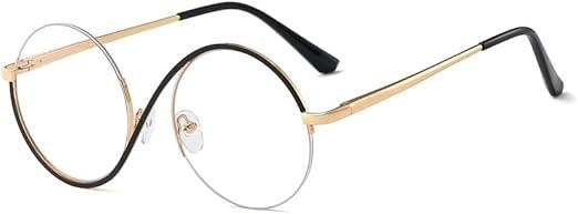 Half Rimless Eyeglasses Glasses Frame Shape Metal Round Anti Blue Light Ray Eyewears