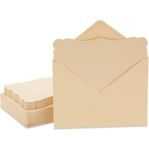 Paper Junkie 50 Pack Cards and Envelopes 5x7 In for Special Occasions, Wedding, Birthday, Baby Shower Invitations (Blank Inside, Brown Kraft Paper, Fancy Bracket Design) - Blank Cards And Envelopes