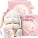 Baptism Gifts for Girl, Catholic Christening, Baby Dedication & Baptismal Gift Set for Baby Girls & Kids, with 9" Musical Praying Bunny Plush Toy & Everybunnies' Blessing Book in Keepsake Box