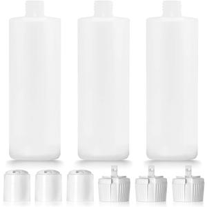 Plastic Bottle with 6 Caps in 2 Styles - BPA Free Latex-Free, Food-Grade, Great for Shampoo, Body Wash, Sauce and More, 3 Pack 16oz