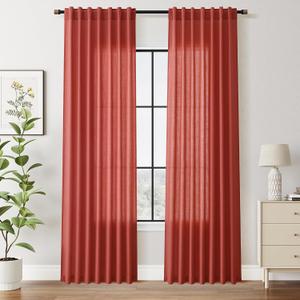 Christmas Red Linen Curtains 84 Inch Length 2 Panels Set for Living Room Light Filtering Semi Sheer Curtain Back Tab Vintage Rustic Luxury Home Decor Neutral Drapes for Bedroom Office 52x84