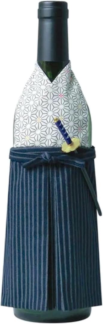 NOREN WANOKURA Kimono Bottle Cover, Made in Japan, Wine Bottle Decoration, Samurai/Grey - ASANOHA