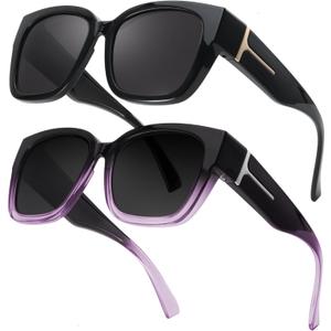Myiaur Fit Over Glasses Sunglasses for Women, Trendy Oversized Polarized Wear Over Sun Glasses with UV400 Protection（2 Pack）