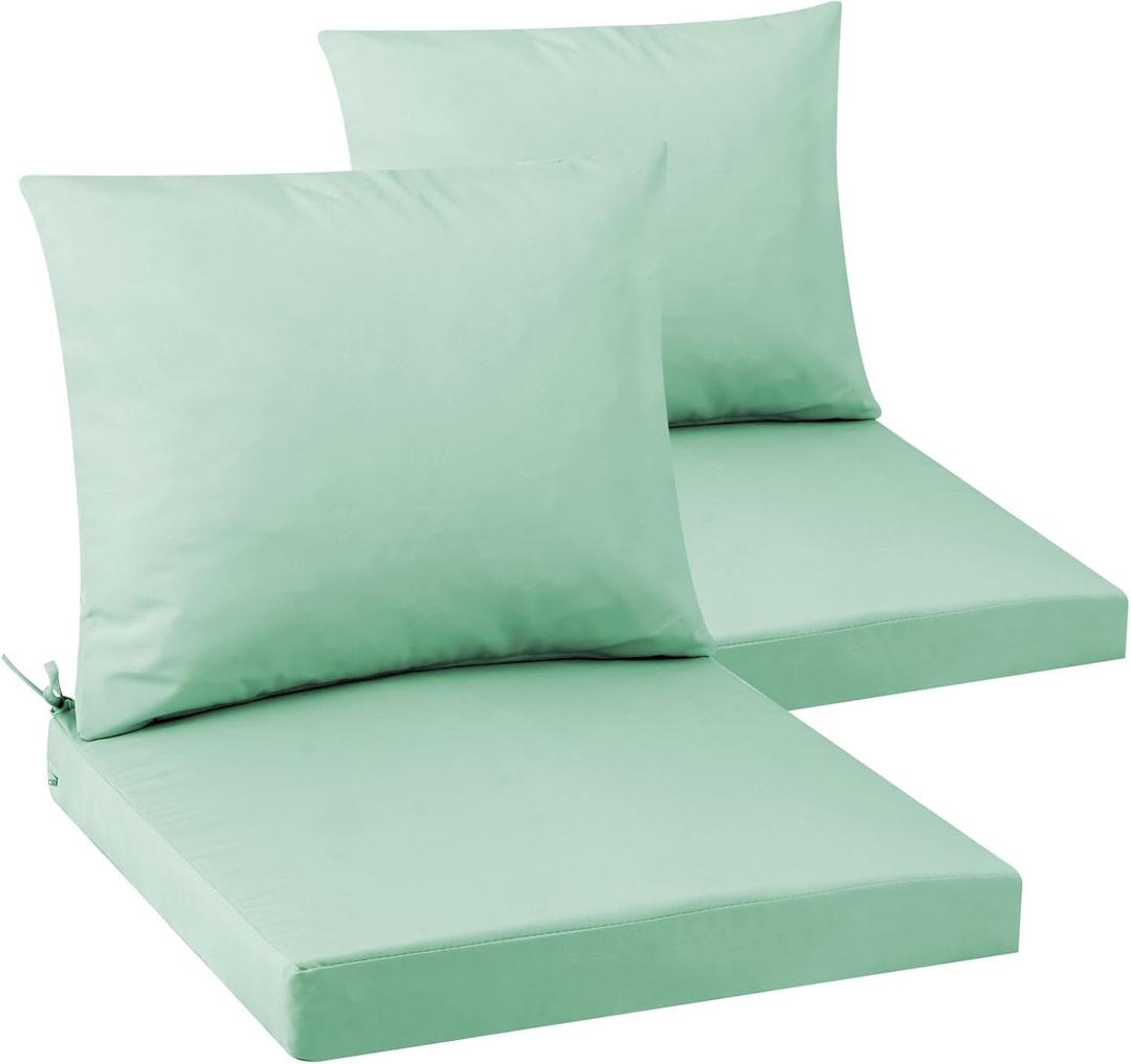 Outdoor Seat Cushion Set 22 x 22 In, Water-Resistant & Fade-Resistan, Patio Furniture Cushions with Removable Cover Deep Seat & Back Cushion with Handle and Adjustable Straps for Chair Sofa,2PC