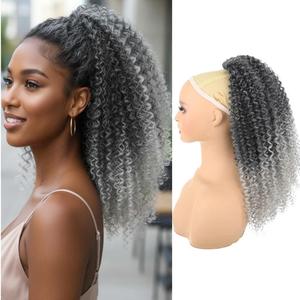 Long Curly Drawstring Ponytail for Women 22inch Synthetic Instant Clip Ponytail Extension Gray Afro Kinky Curly Hair Pony tail, T1B/Gray Salt and Papper Hair