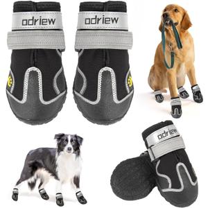 Dog Shoes Large Size Dogs, Medium Dog Booties-Dog Boots & Paw Protectors, 4PCS Shoes for Dogs with Reflective Strip, Anti-Slip Sole for Hot Pavement, Rain, Snow Walking, Hiking. (Black, 8)