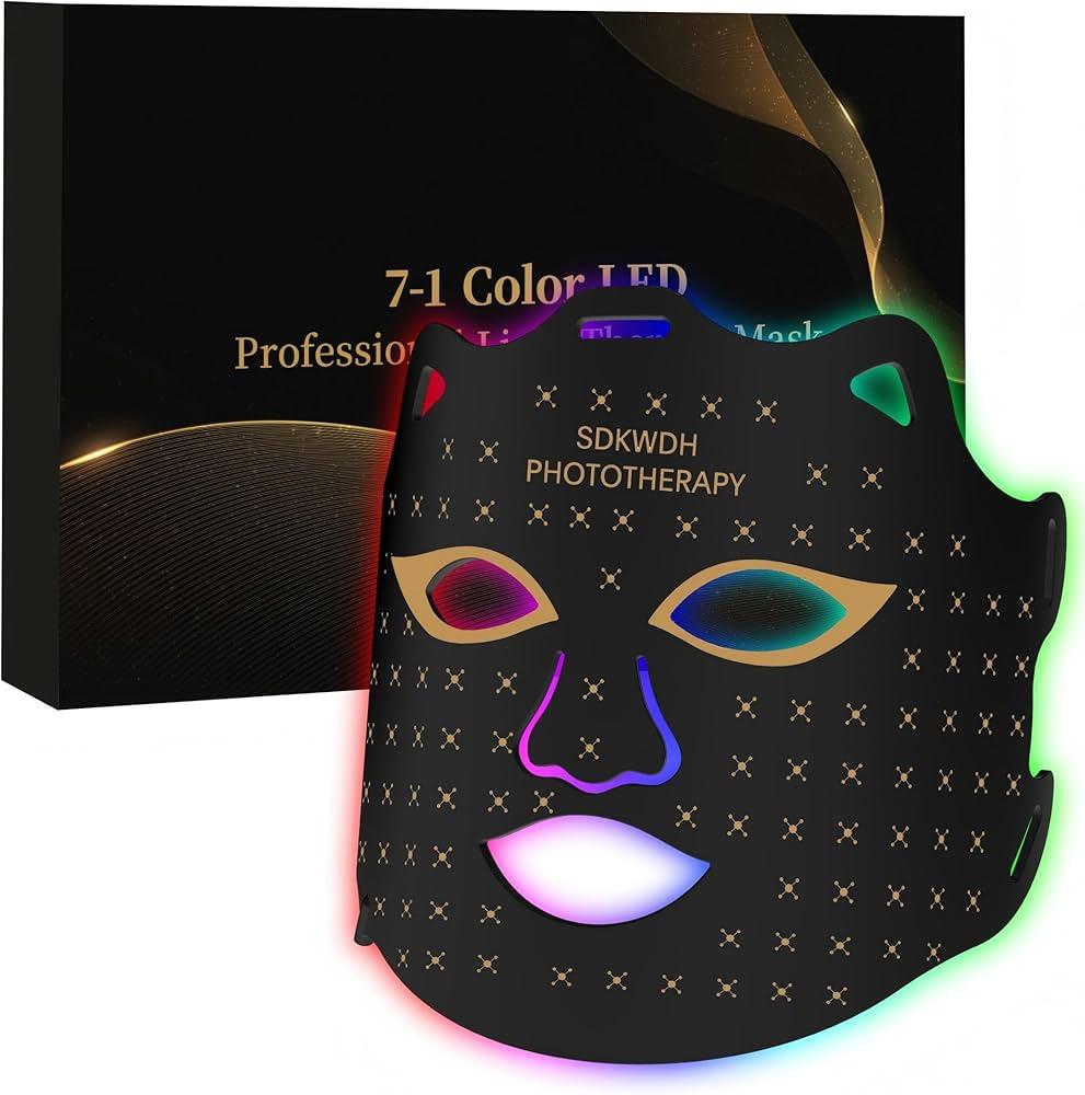 SDKWDH Red Light Mask for Face, 7-1 Colors Facial Care Mask, 850nm Infrared & Red Light Masks, Ergonomic Design for Home & Travel, Black