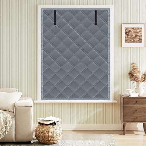 Skloopearg Winter Insulated Window Curtain 39"x63", Oxford Cloth Thermal Insulated Window Cover with Buckles,Heavy Duty Window Insulation Kit Fits Windows up to 38"x62",Grey
