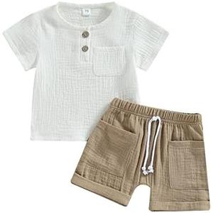 fhutpw Baby Boys 2Pcs Summer Outfits Short Sleeve T-Shirt Tops Elastic Waistband Shorts Set Toddler Clothes 110 cm