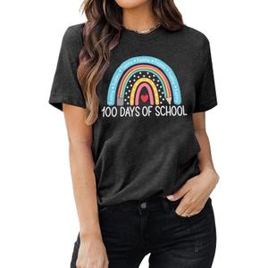Teacher Shirt Women Rainbow Pencil Teach Graphic Tees Back to School T-Shirt Cute Short Sleeve 100 Days Teacher Gift Tops (Gray, S)