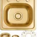 MILOSEN 15 x 15 inch Gold Drop in Bar Sink, T304 Stainless Steel Topmount RV Small Kitchen Sinks, Gold Deep Outdoor Single Bowl Wet Bar&Prep Sinks with Strainer, Brushed Nickel