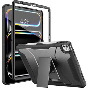 Soke Case for iPad Air 13 Inch M3/M2 (2025/2024),iPad Pro 13 Inch M4,iPad Pro 12.9(2022 2021 2020,6th/5th/4th Gen), Rugged Shockproof Protective Cover with Built-in Kickstand - New Black