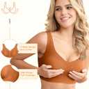 Wireless Bras for Women, Seamless Full Coverage Comfortable Soft V Neck No Underwire Support Push Up Everyday Bra (Small, Brown)