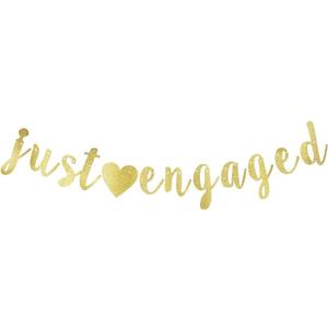 Just Engaged Banner, Engagement Party Gold Gliter Paper Sign Backdrops