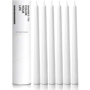 6 PK 10" Classic Taper Candles, White, 7-8 Hours Long Burning, Unscented Tall Candlesticks